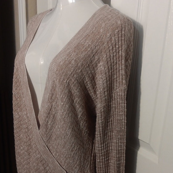 Express V-Neck Wrap Style Sweater in Light Mauve - Picture 5 of 10